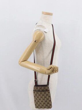 GUCCI GG Canvas Web Sherry Line Shoulder Bag Beige